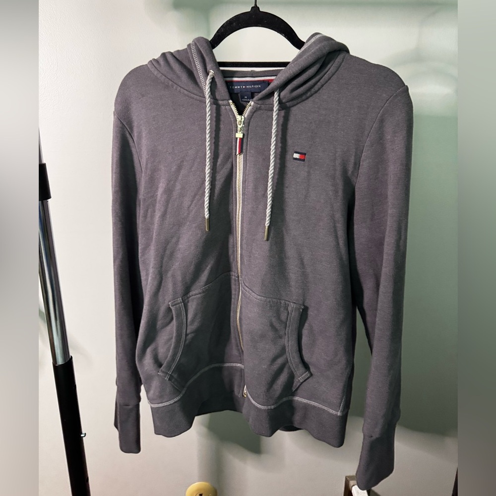 (Medium) Charcoal gray Tommy Hilfiger full zip sweatshirt